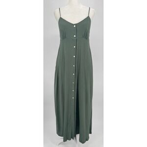 Becool Sage Green Maxi Dress Adjustable Straps Pockets Babydoll Small/Medium